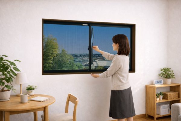 快適便利 ファスナー付で窓の開閉ラクラク窓用アミ戸　グレー